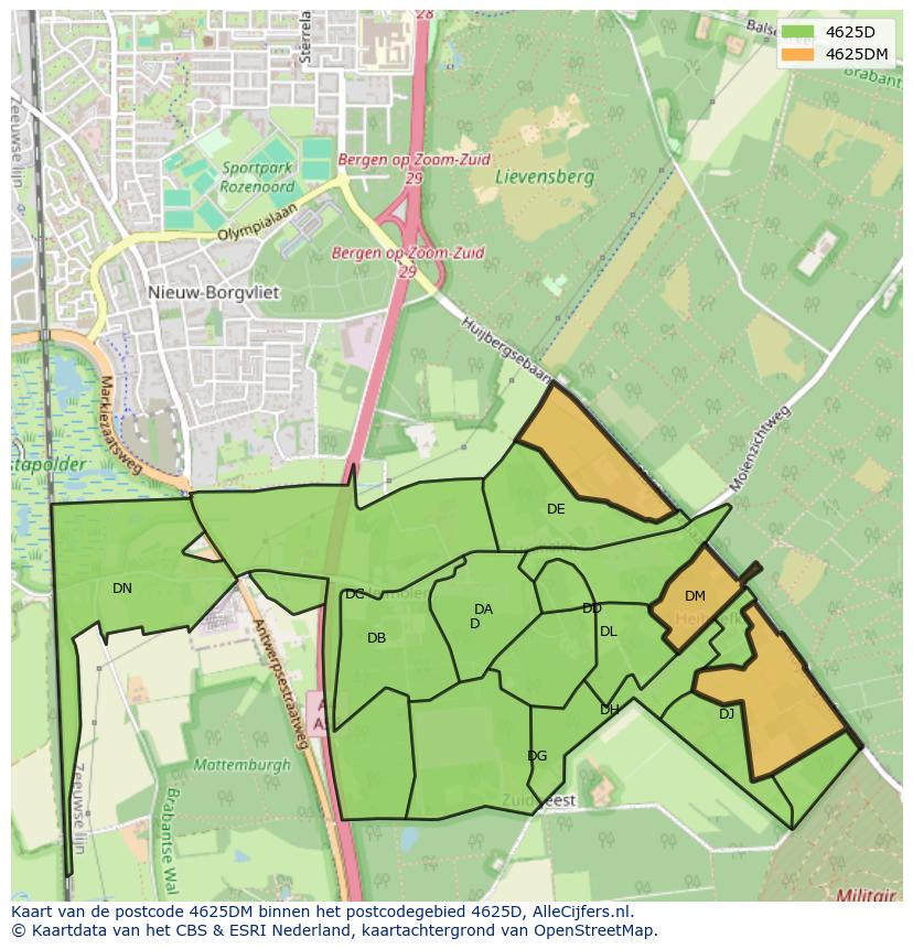 Afbeelding van het postcodegebied 4625 DM op de kaart.