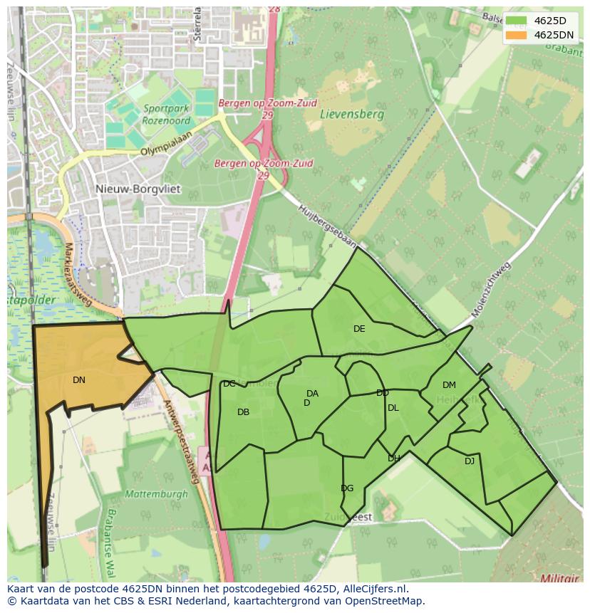 Afbeelding van het postcodegebied 4625 DN op de kaart.