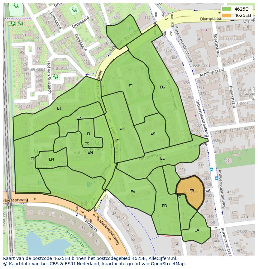 Afbeelding van het postcodegebied 4625 EB op de kaart.