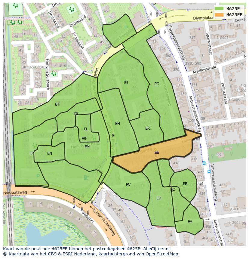Afbeelding van het postcodegebied 4625 EE op de kaart.