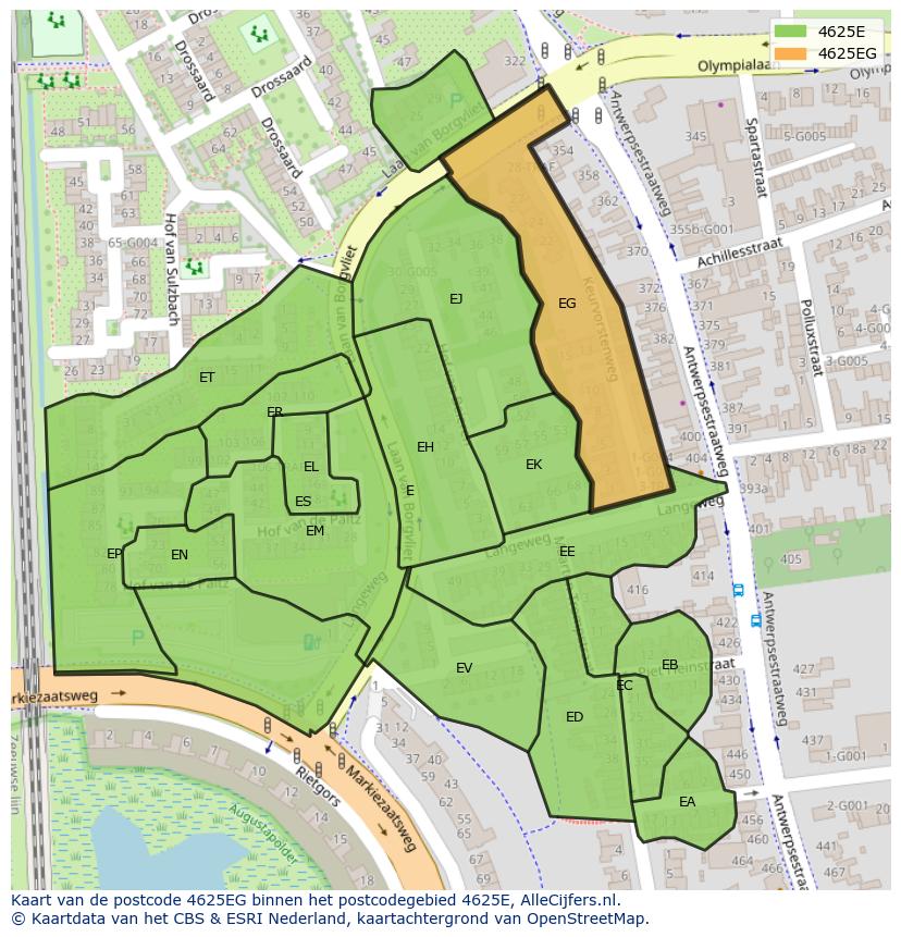 Afbeelding van het postcodegebied 4625 EG op de kaart.