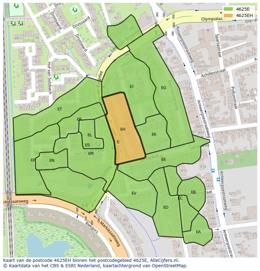 Afbeelding van het postcodegebied 4625 EH op de kaart.