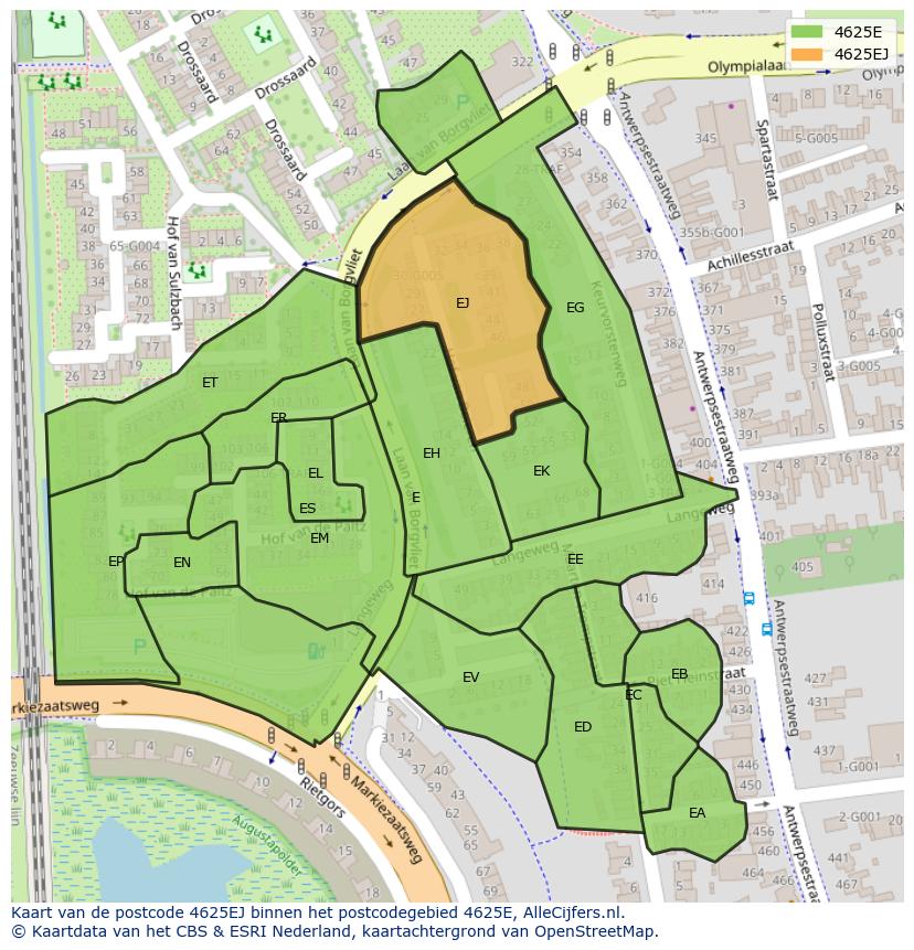 Afbeelding van het postcodegebied 4625 EJ op de kaart.