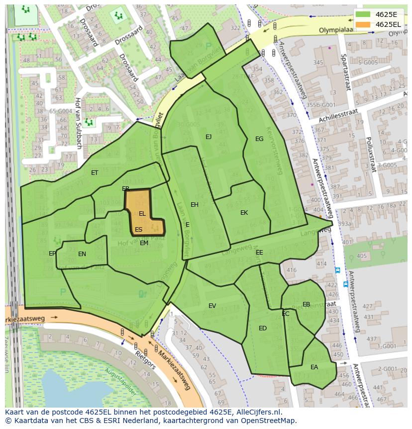 Afbeelding van het postcodegebied 4625 EL op de kaart.