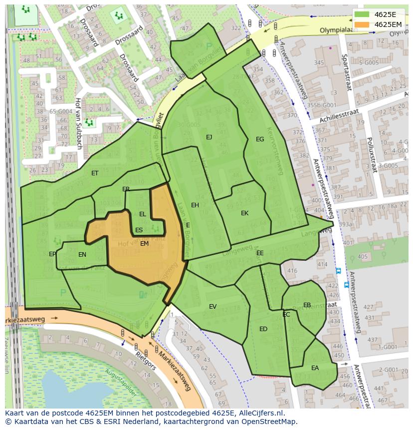 Afbeelding van het postcodegebied 4625 EM op de kaart.