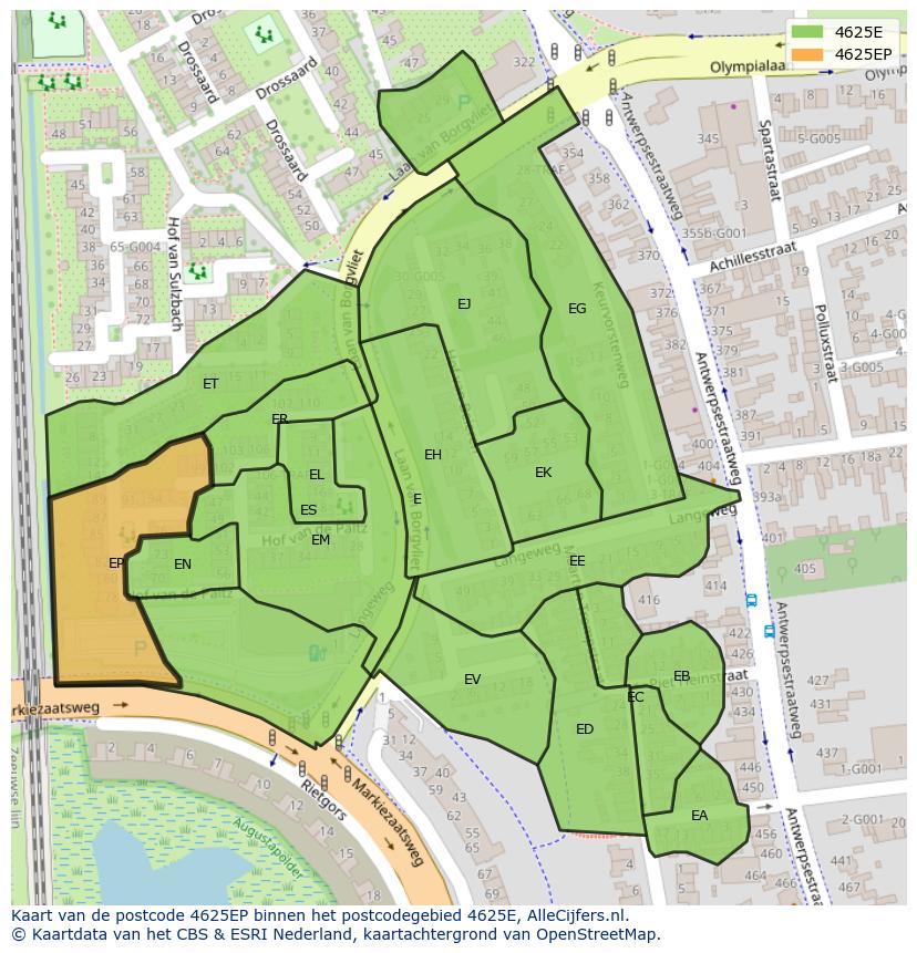 Afbeelding van het postcodegebied 4625 EP op de kaart.