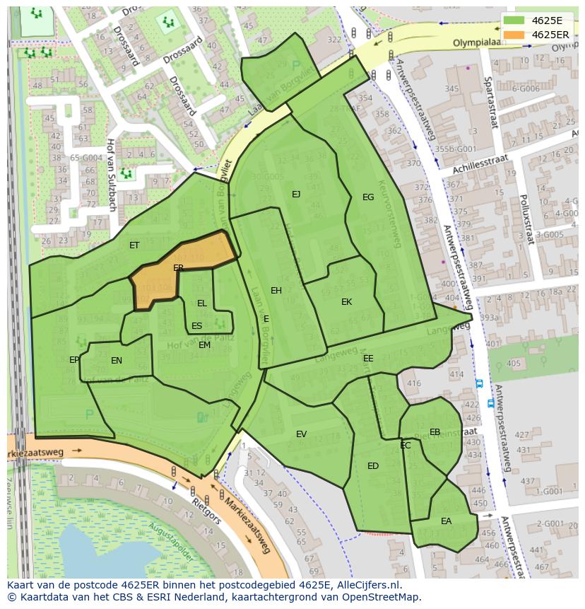 Afbeelding van het postcodegebied 4625 ER op de kaart.