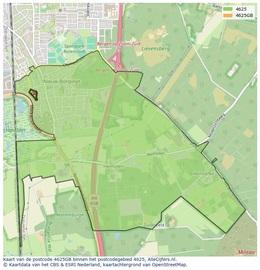 Afbeelding van het postcodegebied 4625 GB op de kaart.