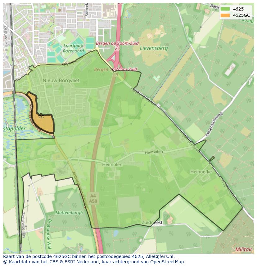 Afbeelding van het postcodegebied 4625 GC op de kaart.