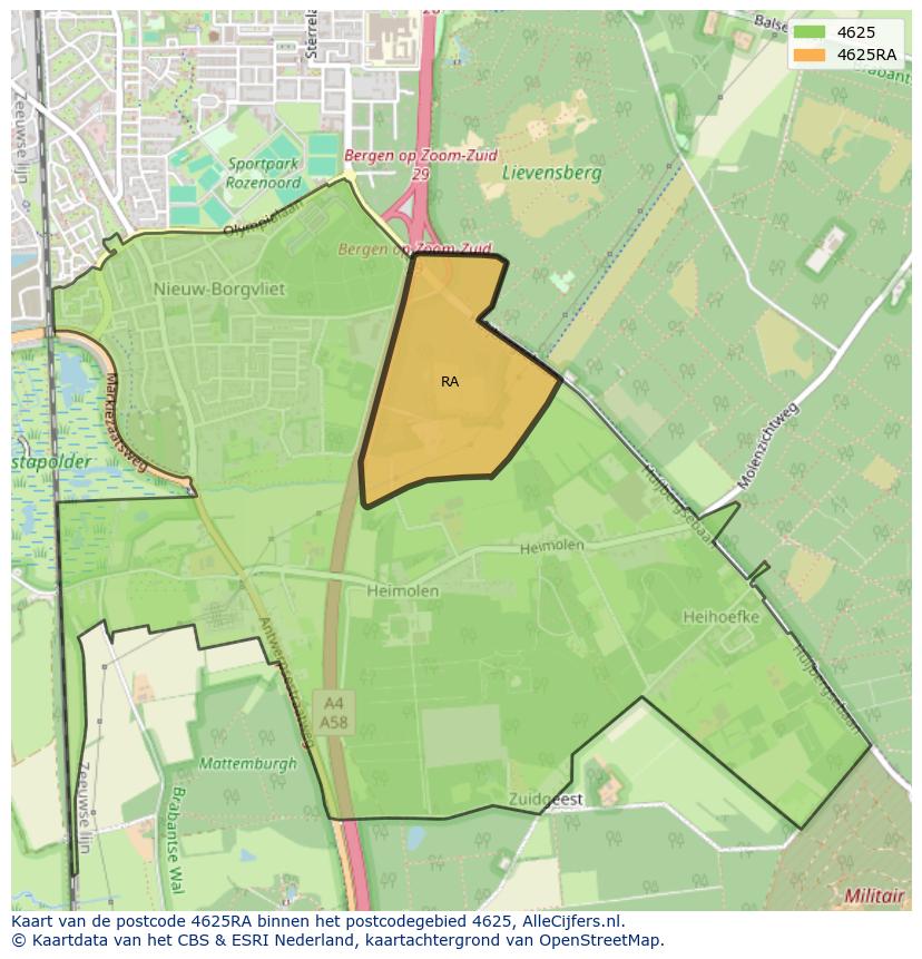 Afbeelding van het postcodegebied 4625 RA op de kaart.