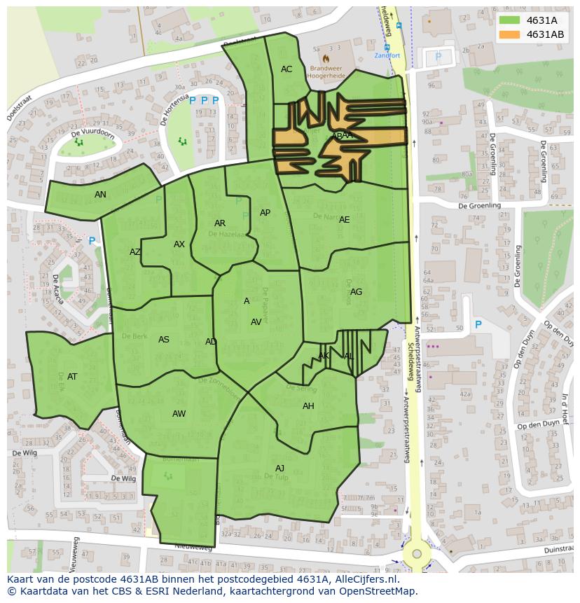 Afbeelding van het postcodegebied 4631 AB op de kaart.