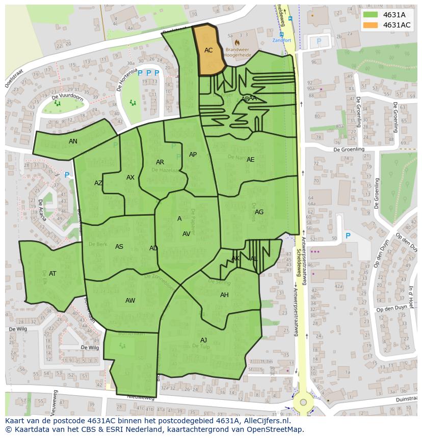 Afbeelding van het postcodegebied 4631 AC op de kaart.