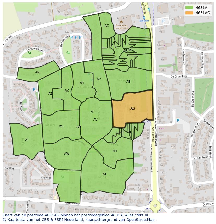 Afbeelding van het postcodegebied 4631 AG op de kaart.