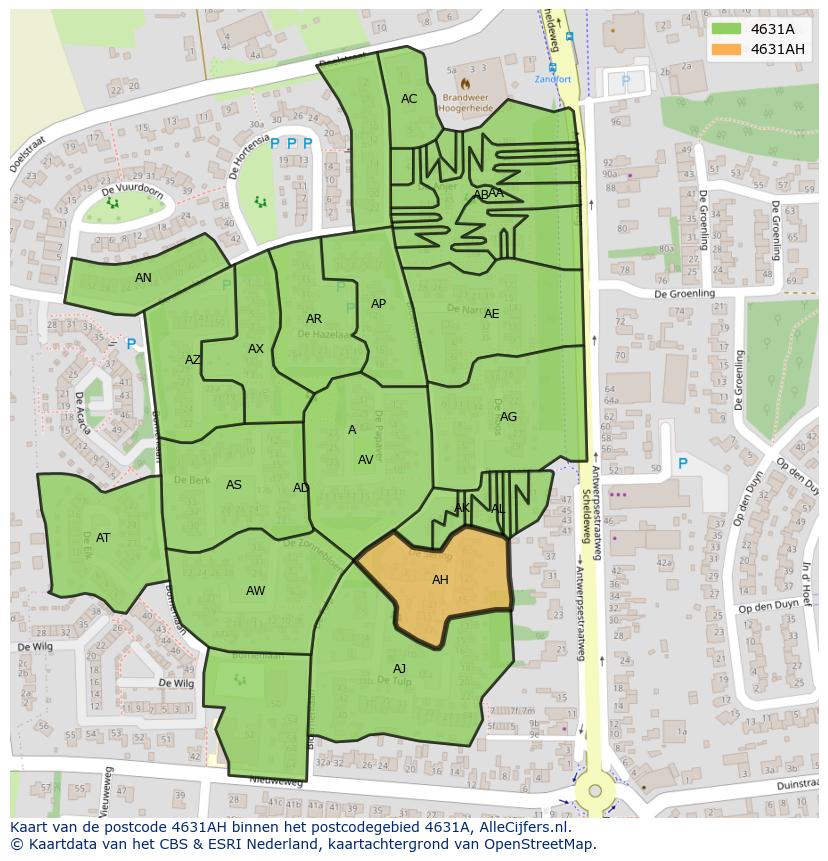 Afbeelding van het postcodegebied 4631 AH op de kaart.