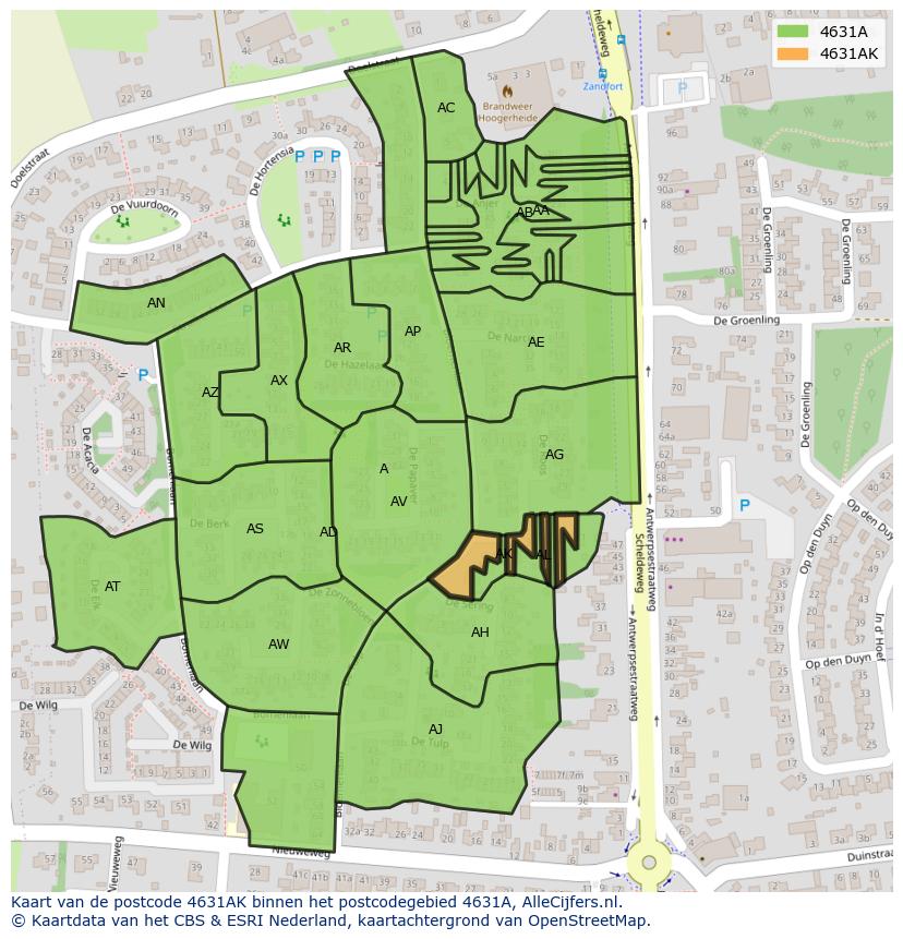 Afbeelding van het postcodegebied 4631 AK op de kaart.