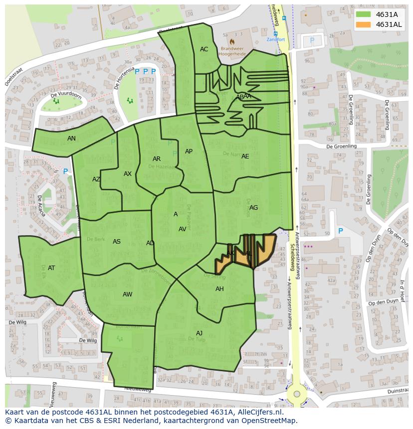 Afbeelding van het postcodegebied 4631 AL op de kaart.