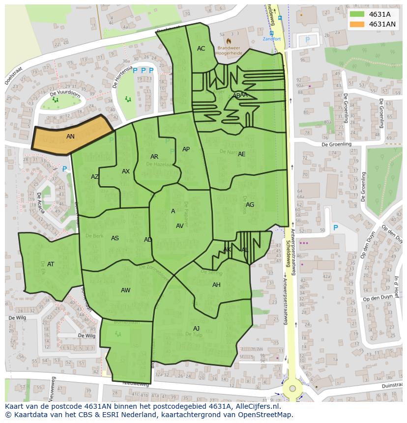 Afbeelding van het postcodegebied 4631 AN op de kaart.