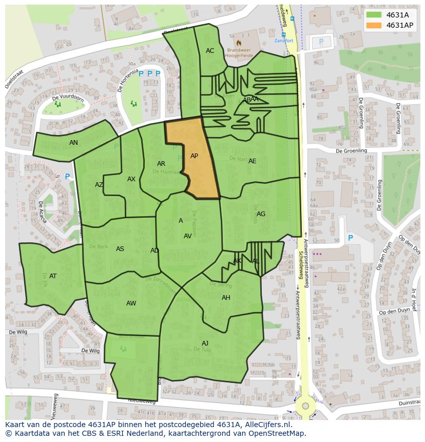 Afbeelding van het postcodegebied 4631 AP op de kaart.