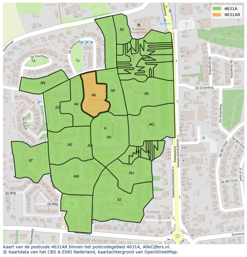 Afbeelding van het postcodegebied 4631 AR op de kaart.
