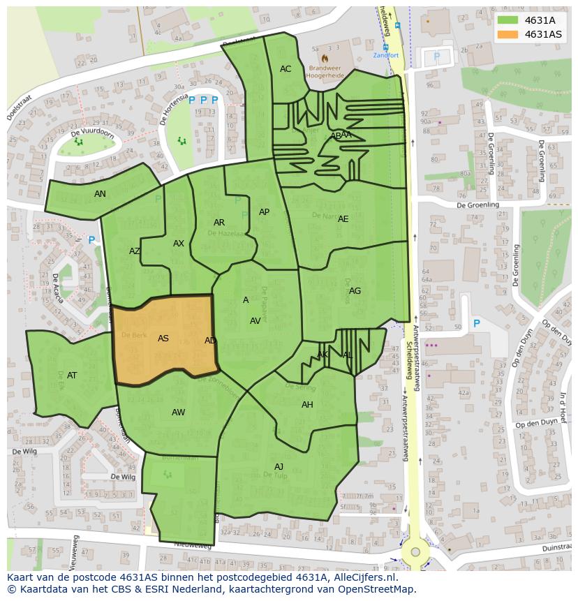 Afbeelding van het postcodegebied 4631 AS op de kaart.