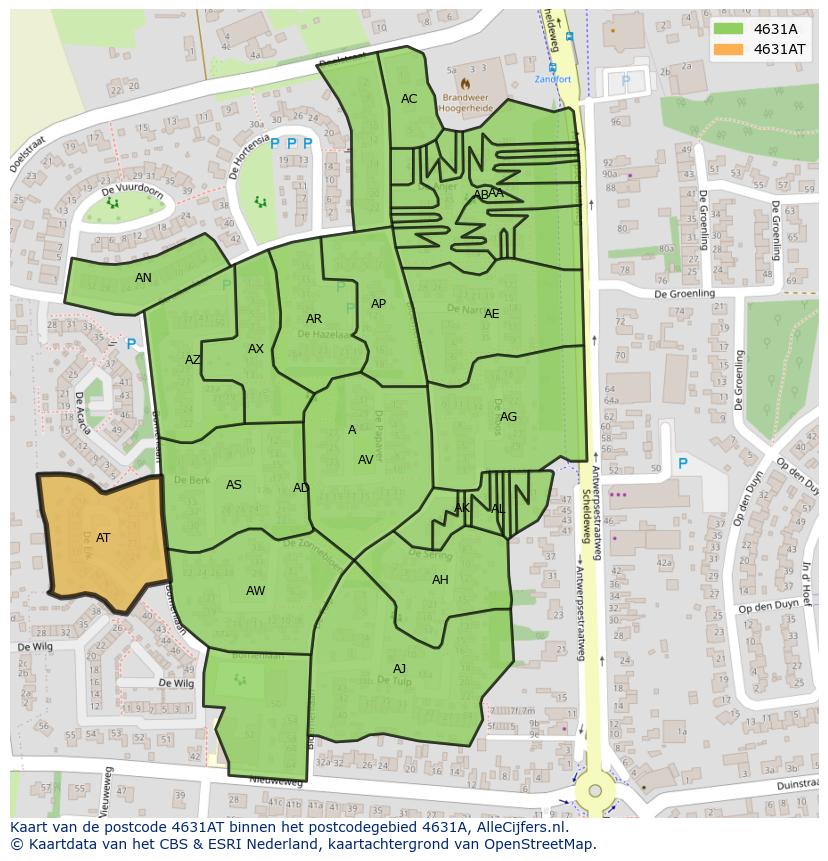 Afbeelding van het postcodegebied 4631 AT op de kaart.