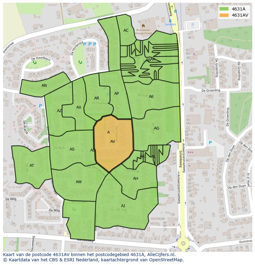Afbeelding van het postcodegebied 4631 AV op de kaart.