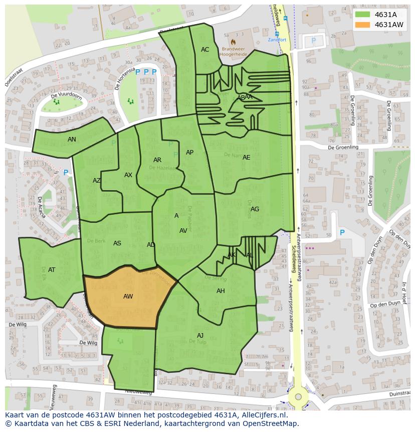 Afbeelding van het postcodegebied 4631 AW op de kaart.