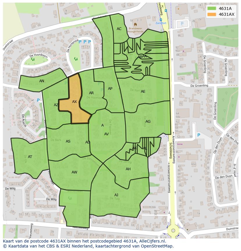 Afbeelding van het postcodegebied 4631 AX op de kaart.