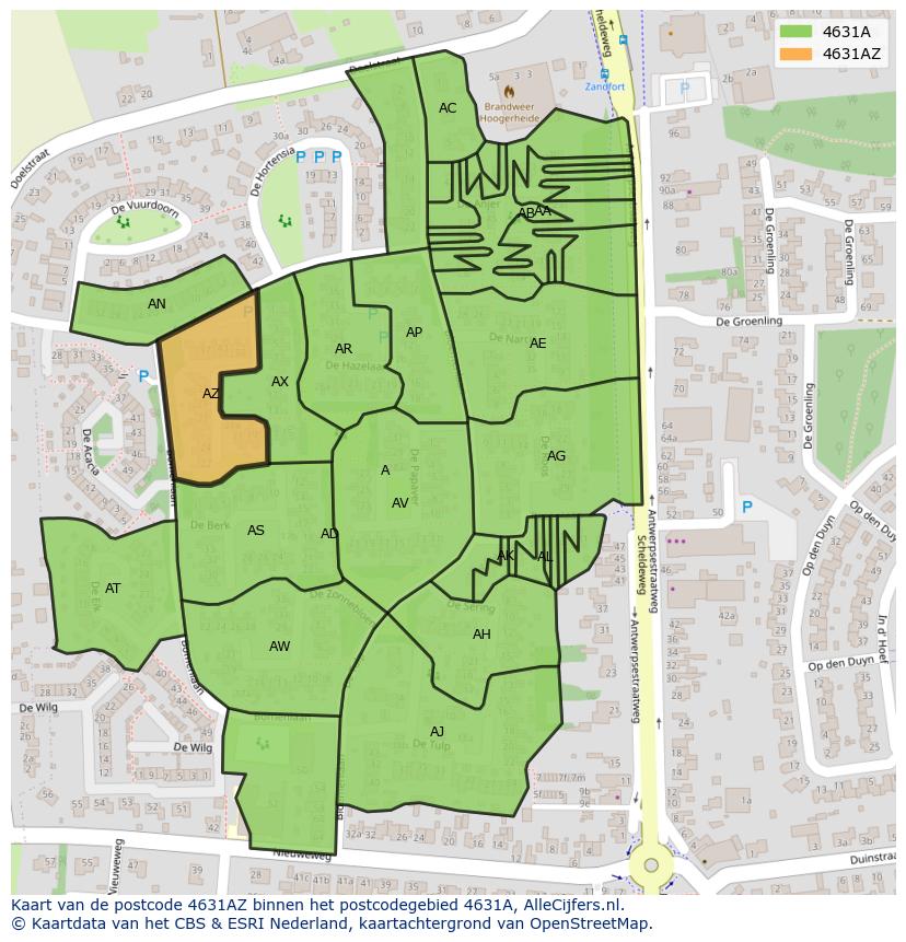 Afbeelding van het postcodegebied 4631 AZ op de kaart.