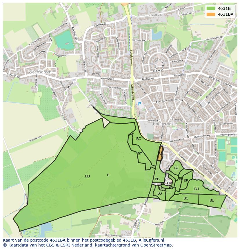 Afbeelding van het postcodegebied 4631 BA op de kaart.