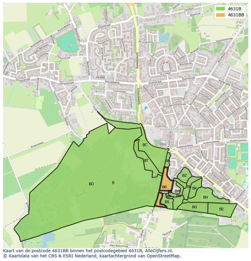 Afbeelding van het postcodegebied 4631 BB op de kaart.