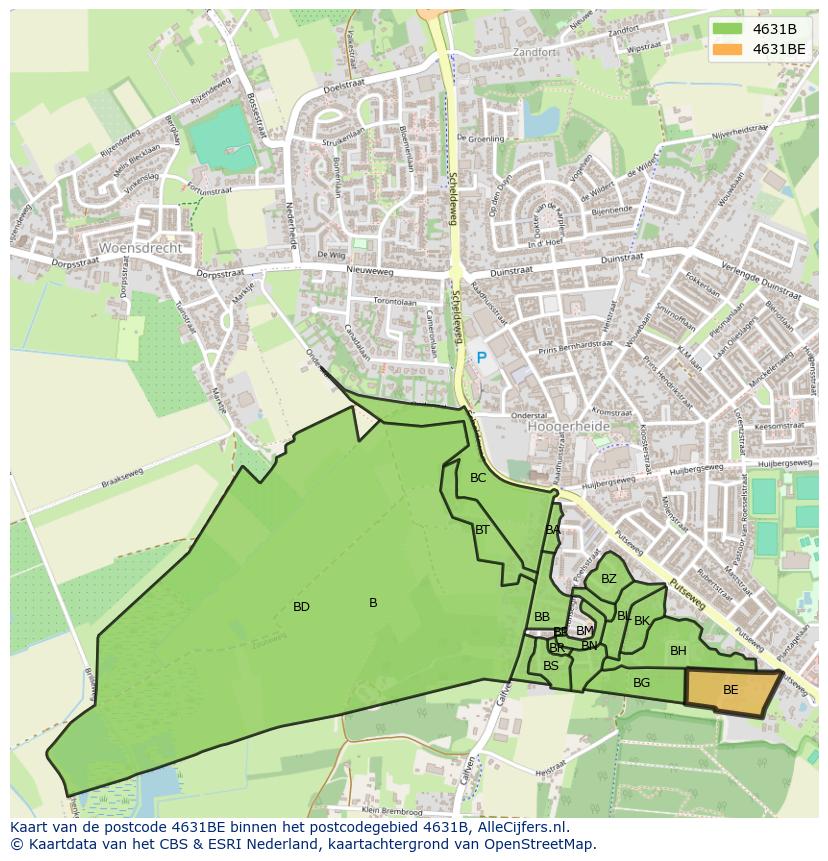 Afbeelding van het postcodegebied 4631 BE op de kaart.