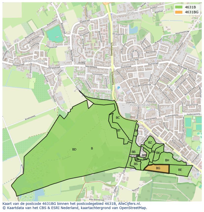 Afbeelding van het postcodegebied 4631 BG op de kaart.