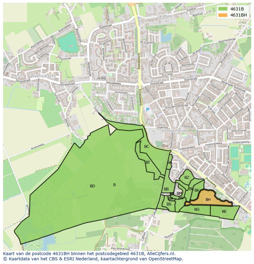 Afbeelding van het postcodegebied 4631 BH op de kaart.