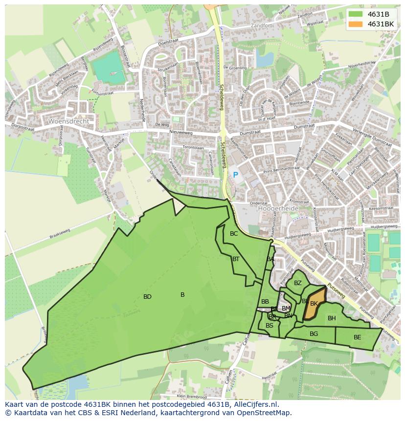 Afbeelding van het postcodegebied 4631 BK op de kaart.