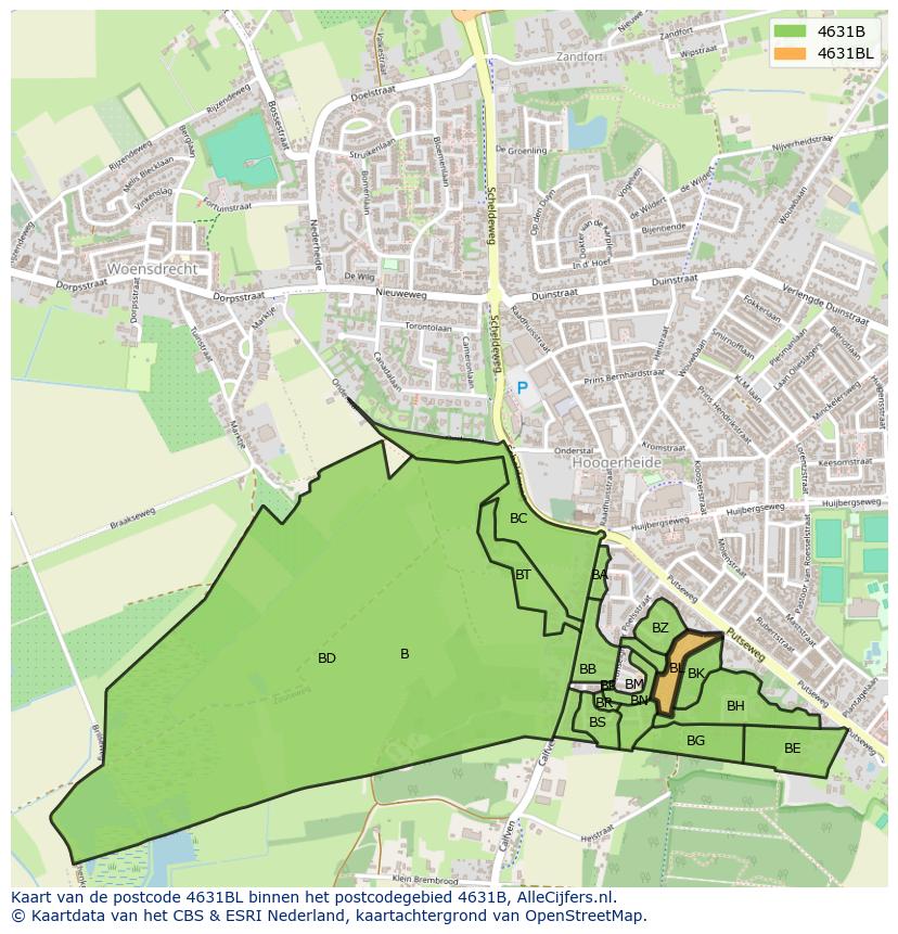 Afbeelding van het postcodegebied 4631 BL op de kaart.