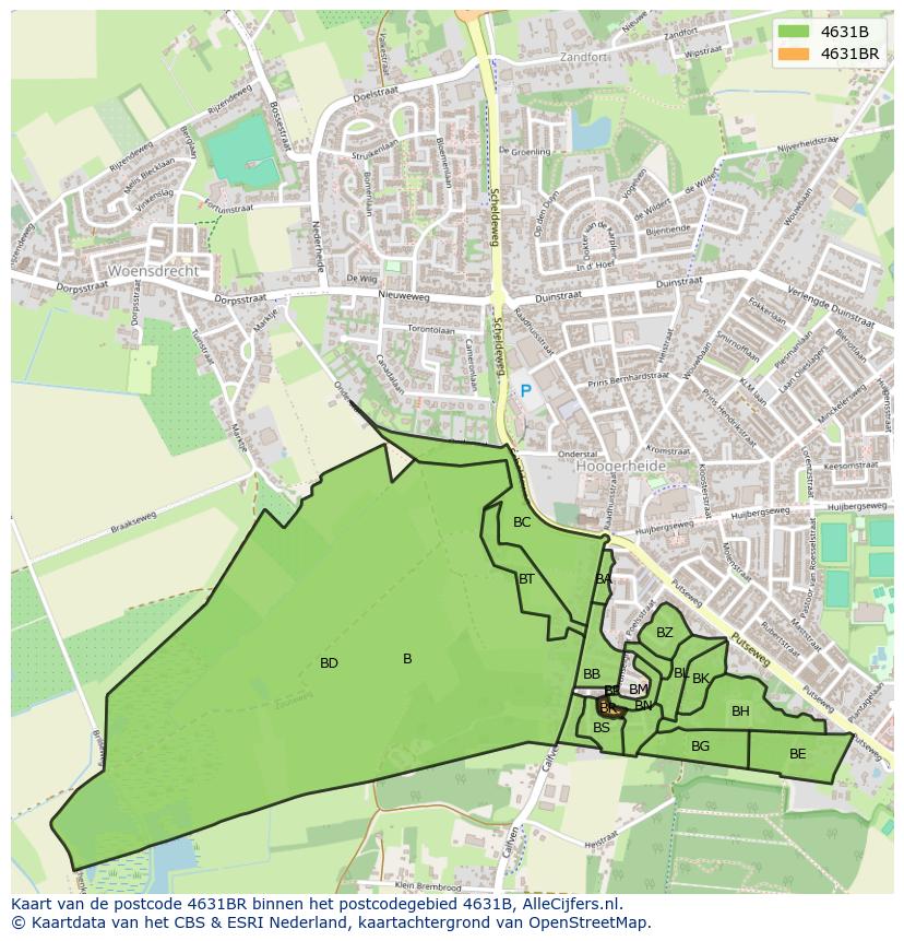 Afbeelding van het postcodegebied 4631 BR op de kaart.