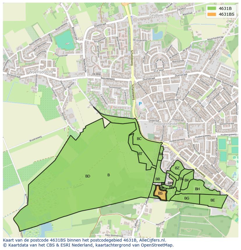 Afbeelding van het postcodegebied 4631 BS op de kaart.