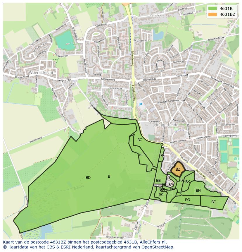 Afbeelding van het postcodegebied 4631 BZ op de kaart.