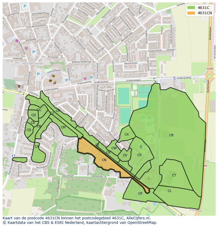 Afbeelding van het postcodegebied 4631 CN op de kaart.
