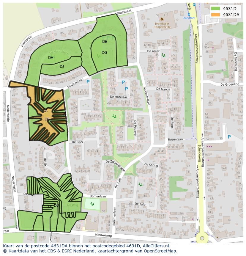 Afbeelding van het postcodegebied 4631 DA op de kaart.
