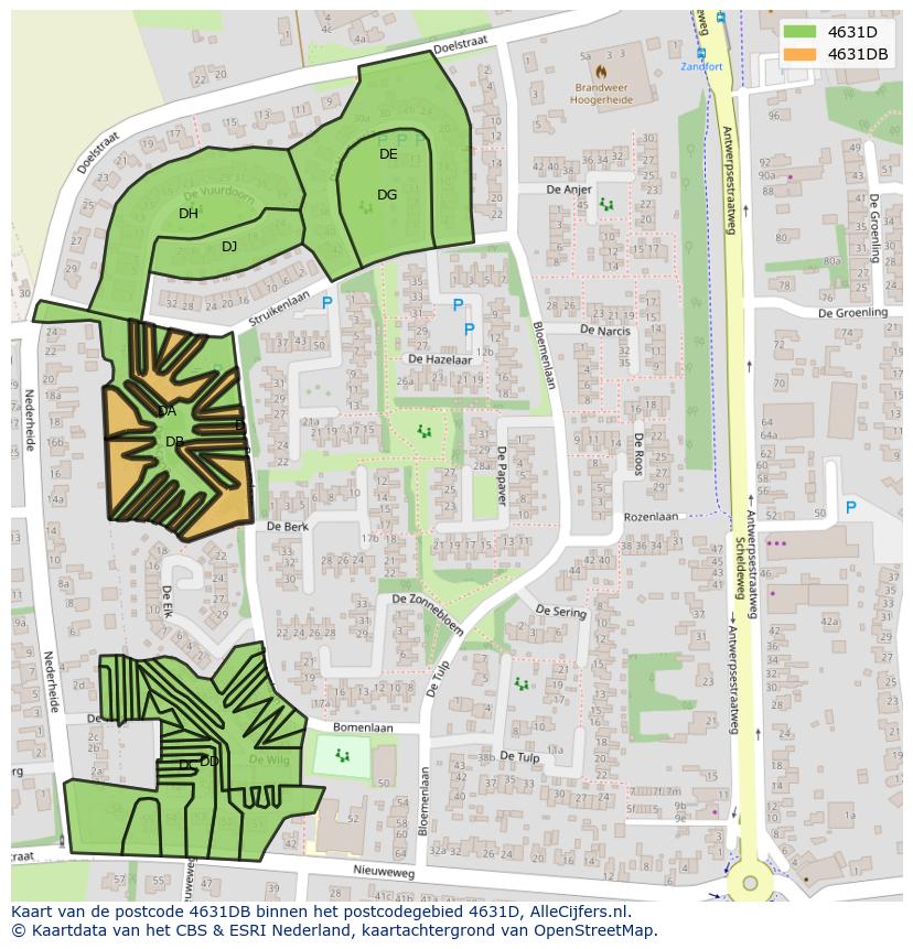 Afbeelding van het postcodegebied 4631 DB op de kaart.