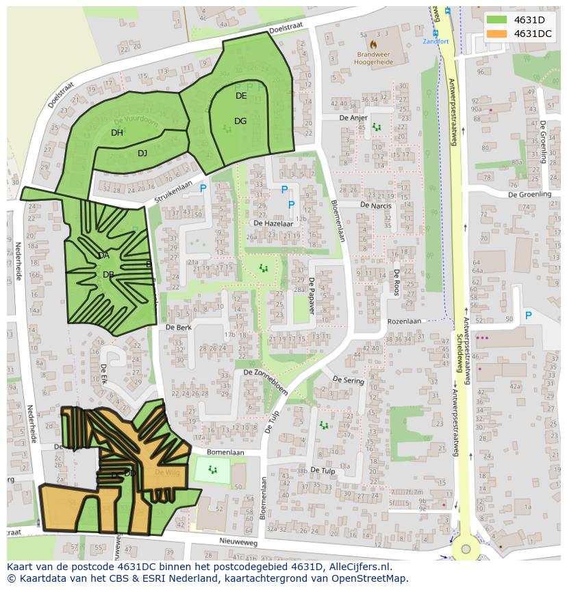 Afbeelding van het postcodegebied 4631 DC op de kaart.