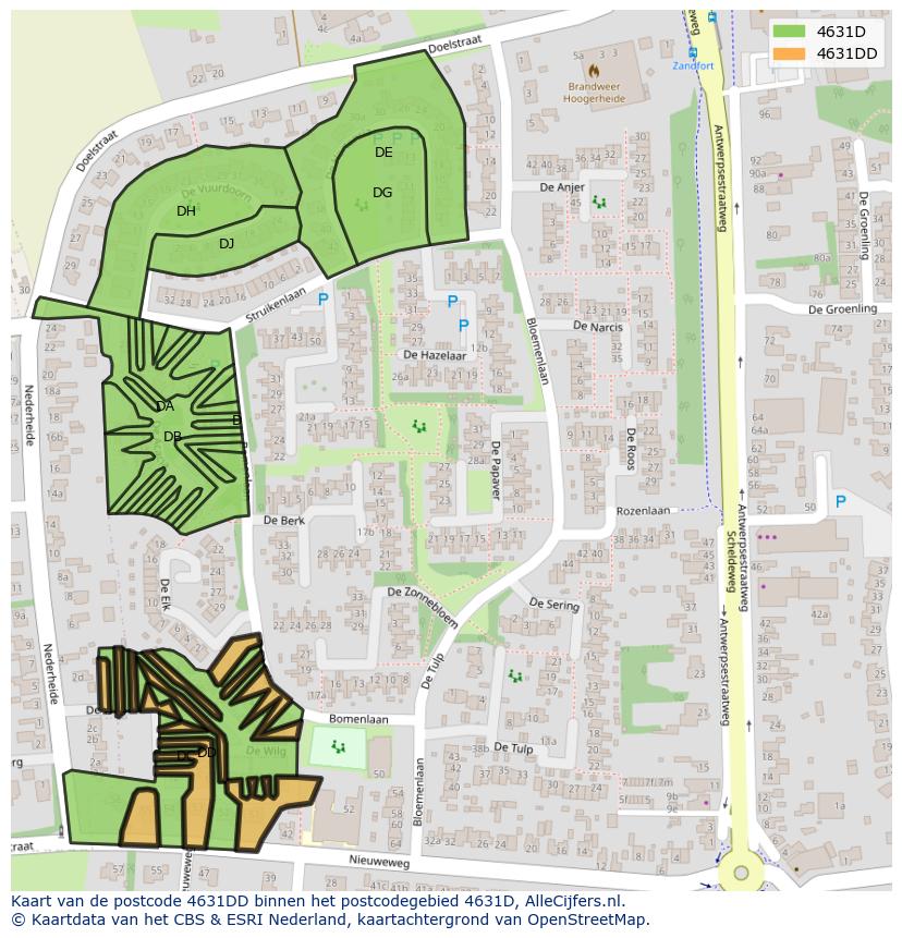 Afbeelding van het postcodegebied 4631 DD op de kaart.