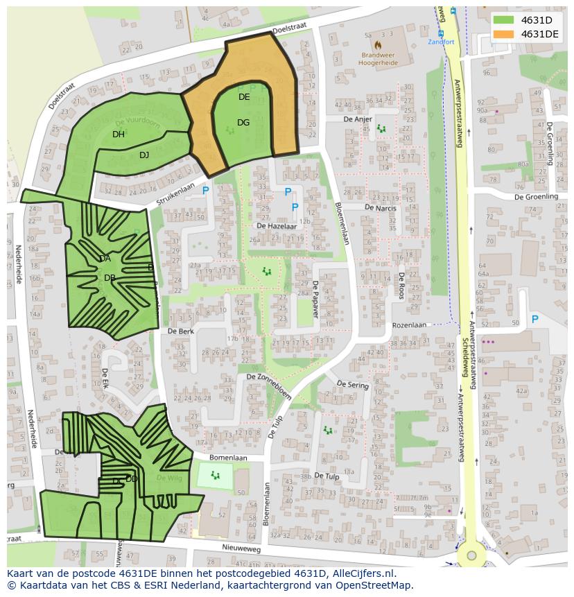 Afbeelding van het postcodegebied 4631 DE op de kaart.
