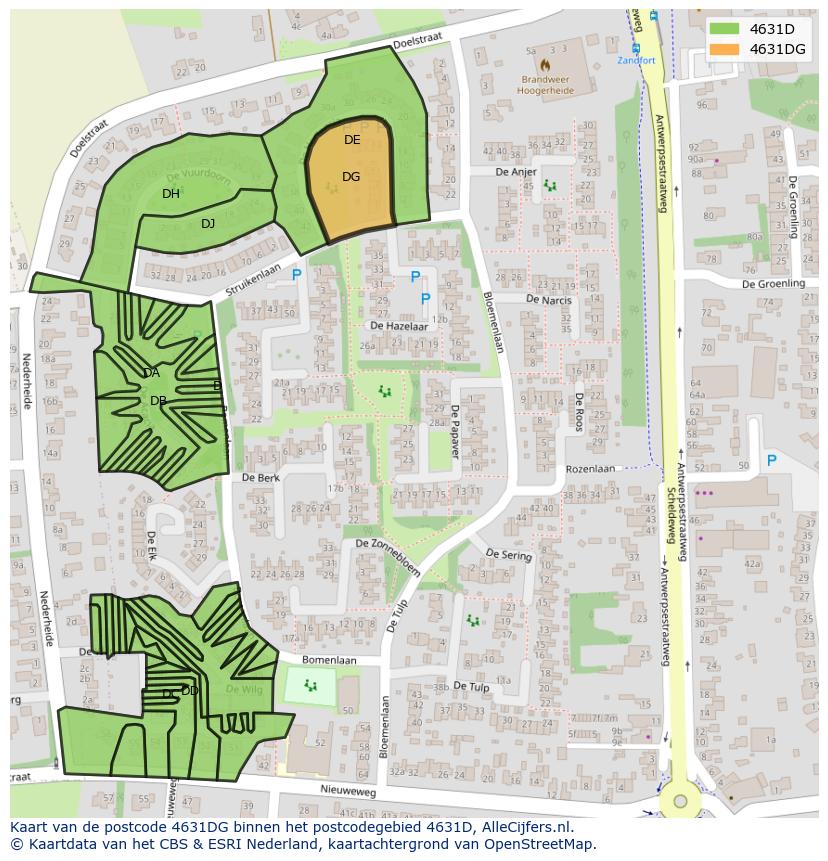Afbeelding van het postcodegebied 4631 DG op de kaart.