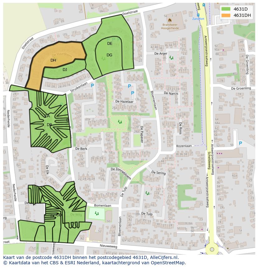 Afbeelding van het postcodegebied 4631 DH op de kaart.