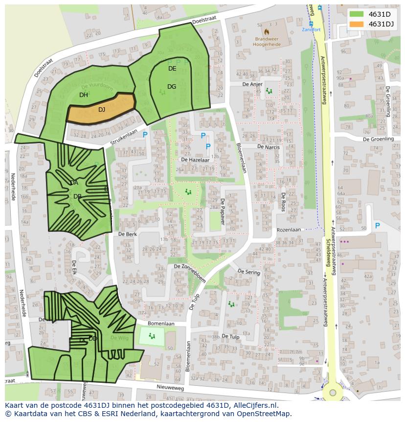 Afbeelding van het postcodegebied 4631 DJ op de kaart.