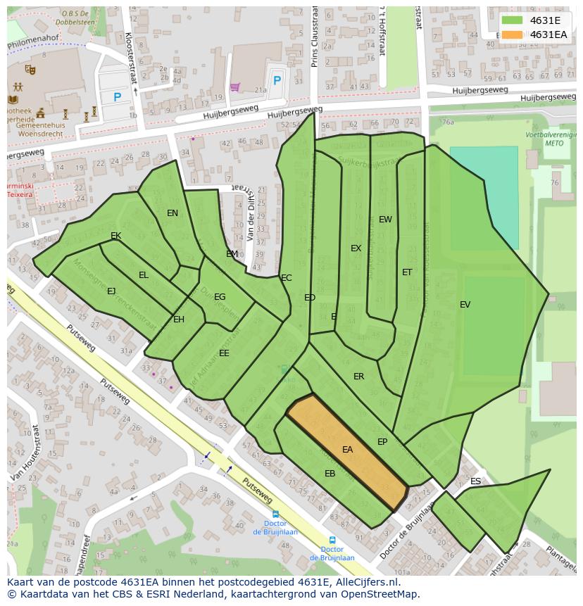 Afbeelding van het postcodegebied 4631 EA op de kaart.