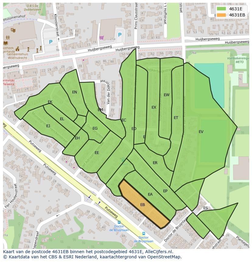 Afbeelding van het postcodegebied 4631 EB op de kaart.